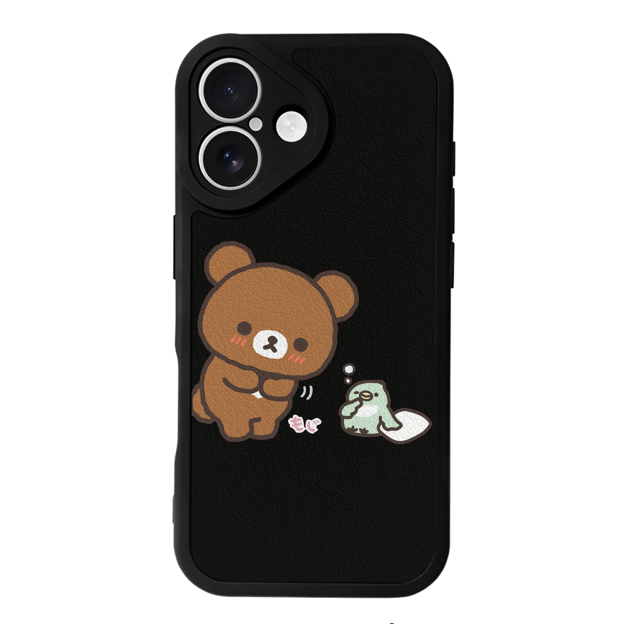 （画像用） リラックマ リラックマ キイロイトリ Rilakkuma Korilakkuma Kiiroitori 【iPhone 16シリーズ対応】シリコンスマホケース（レザー調） 材質：シリコン
